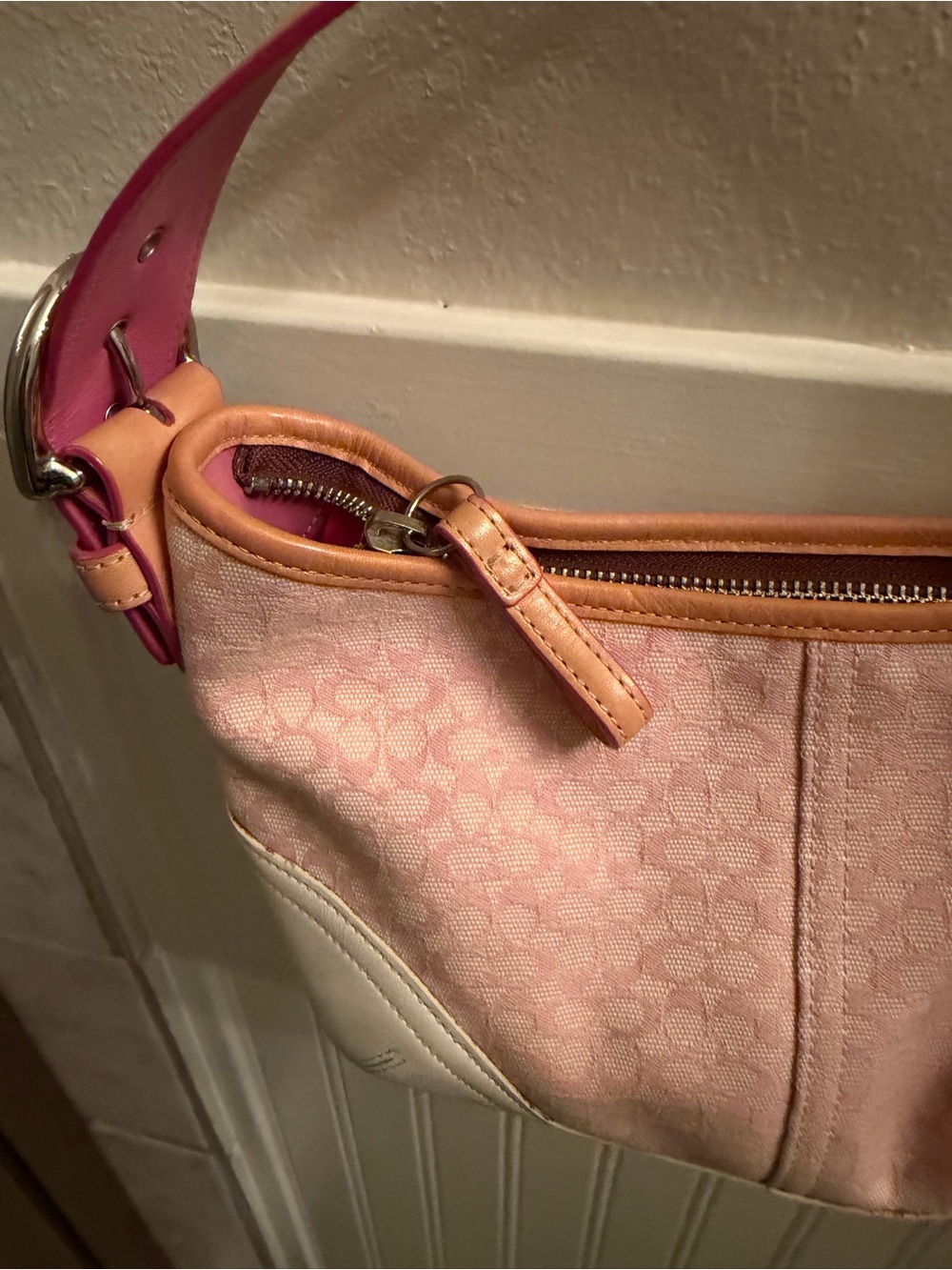 Vintage Y2K Coach 6351 Soho Mini Signature Hobo Bag – Pink/White Jacquard - Picture 2 of 16